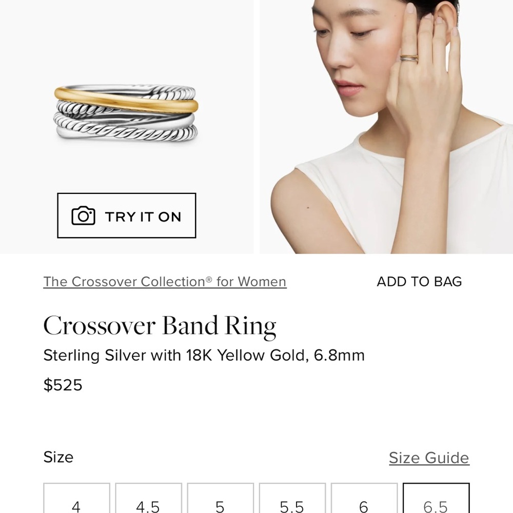David Yurman Silver and Gold Crossover Ring